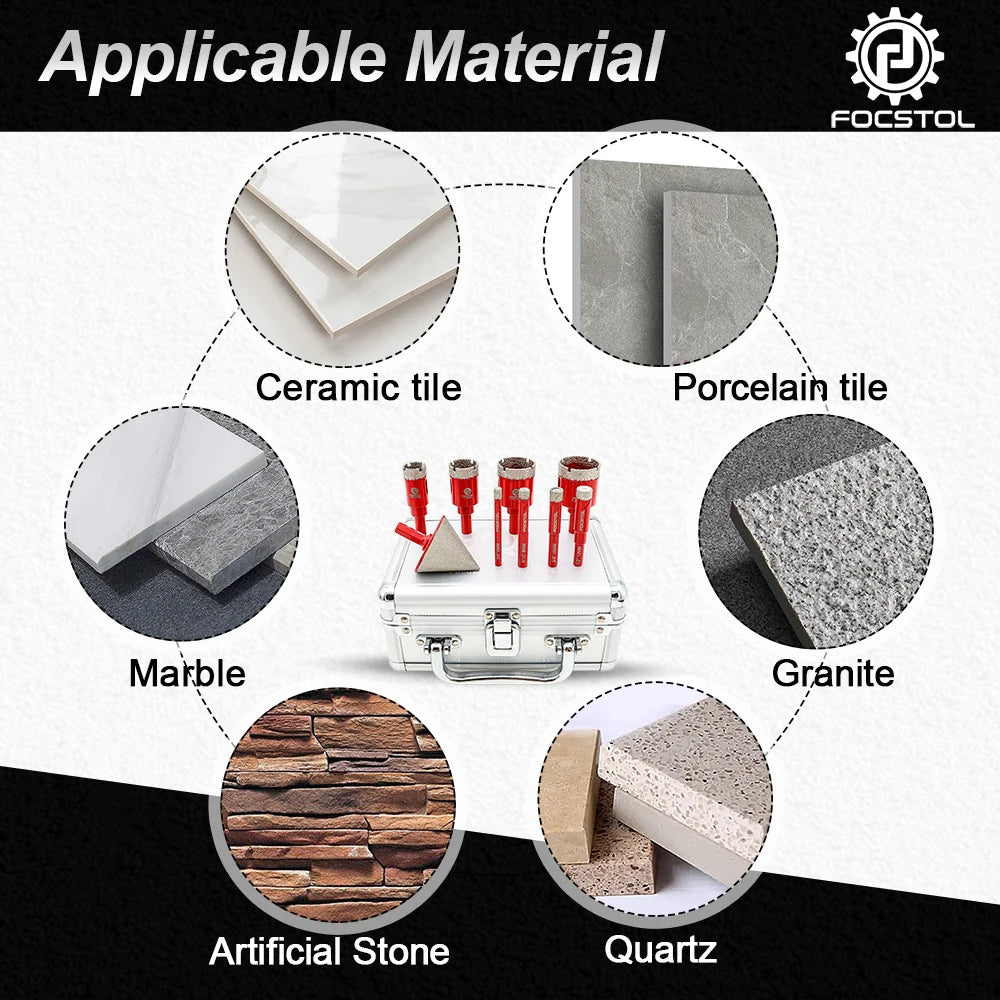 FOCSTOL Diamond Hole Saw Set – 9-Piece for Tile, Granite & Marble