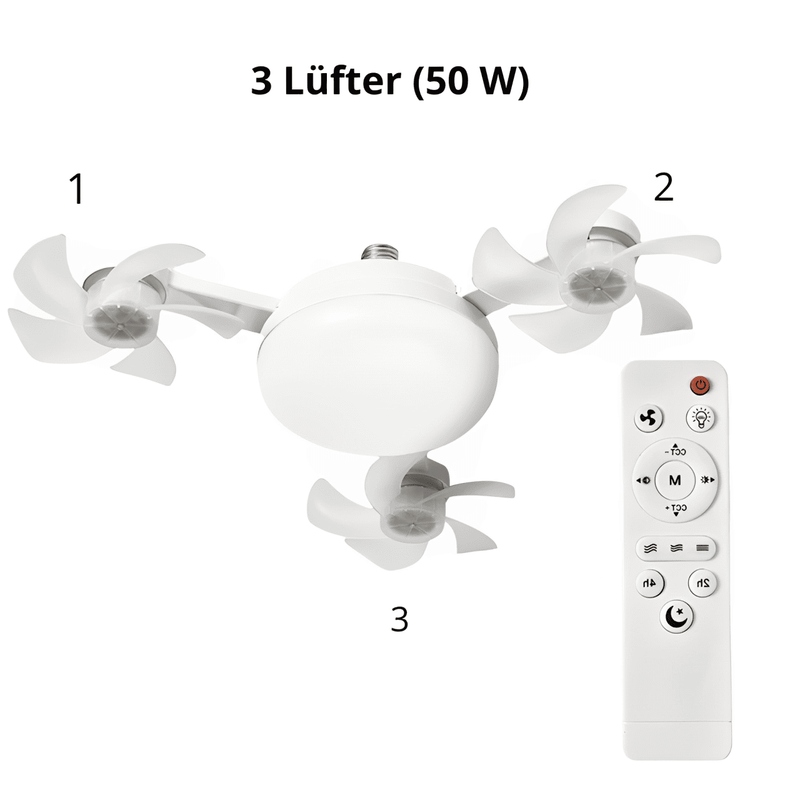 Kabelloser Deckenventilator mit LED-Lampe und Fernbedienung