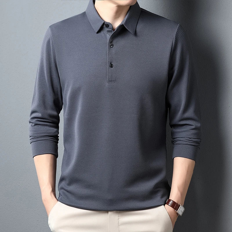 Men’s Long Sleeve Business-Casual Polo – Lightweight Summer Top