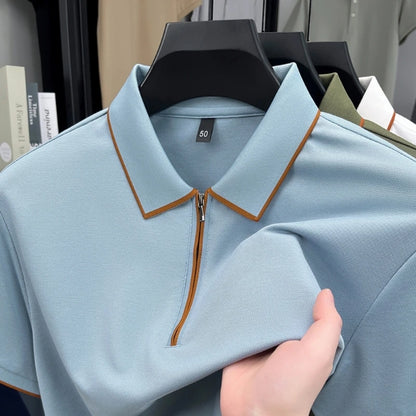 Men’s Mulberry Silk Zipper Polo – Short Sleeve Luxury Summer Top