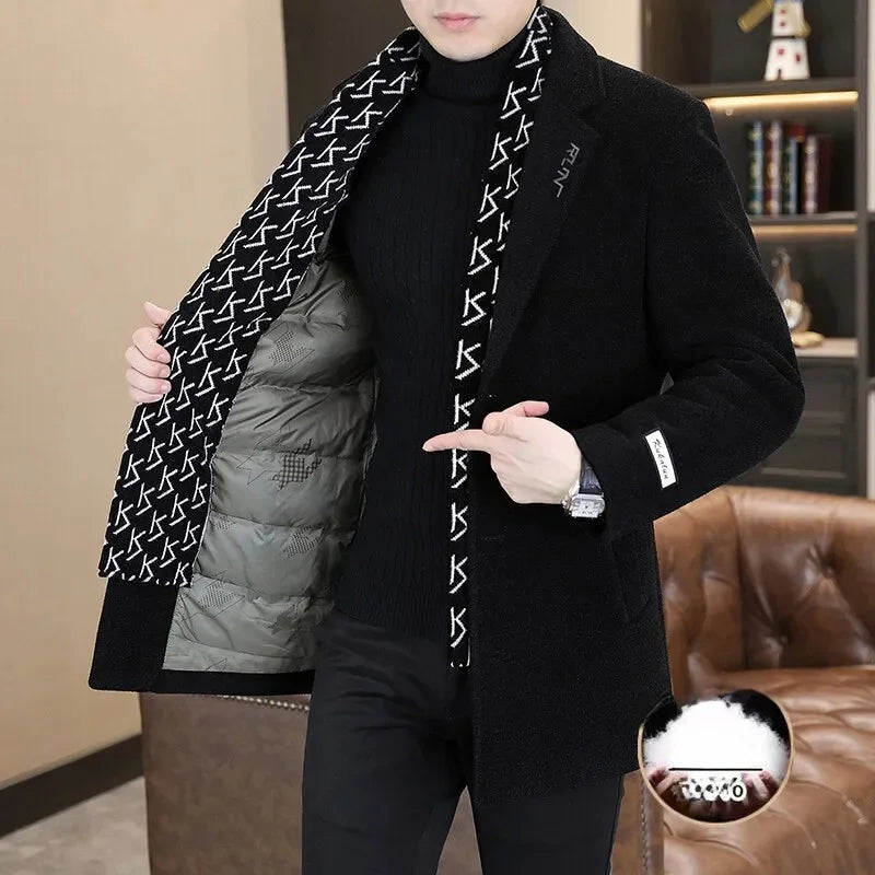 Men’s Thick Wool Overcoat – Stylish Lapel Winter Jacket