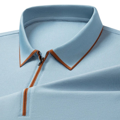 Men’s Mulberry Silk Zipper Polo – Short Sleeve Luxury Summer Top