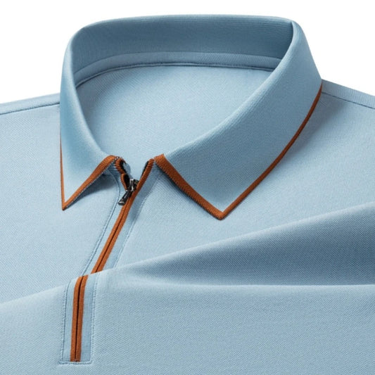 Men’s Mulberry Silk Zipper Polo – Short Sleeve Luxury Summer Top