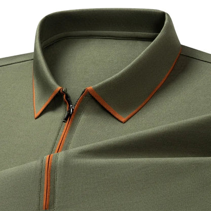 Men’s Mulberry Silk Zipper Polo – Short Sleeve Luxury Summer Top