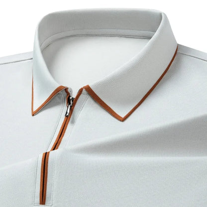 Men’s Mulberry Silk Zipper Polo – Short Sleeve Luxury Summer Top