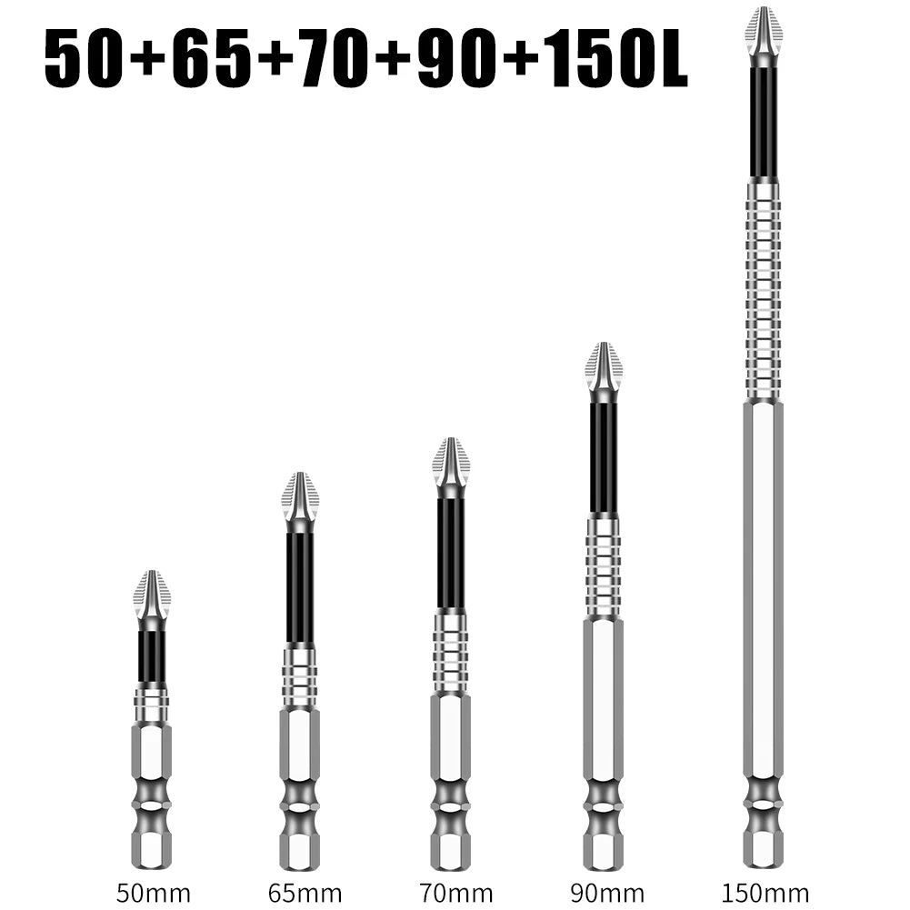 Magnetic Phillips Bits with Anti-Slip Grip – 5-Piece Set, Tungsten Steel
