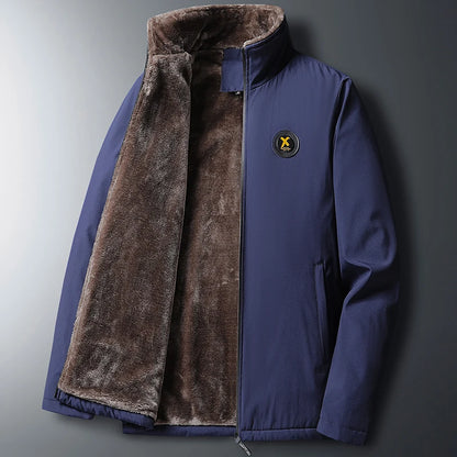 Men’s Autumn/Winter Thickened Lapel Overcoat – Windproof Long-Sleeve Coat