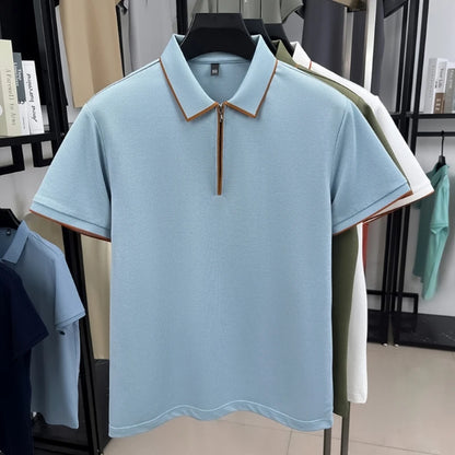 Men’s Mulberry Silk Zipper Polo – Short Sleeve Luxury Summer Top