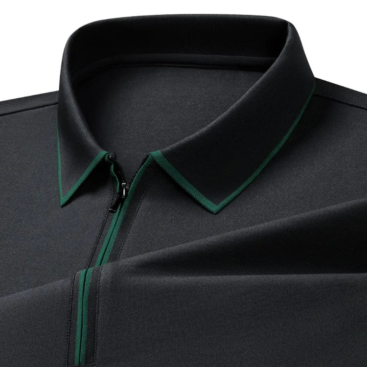 Men’s Mulberry Silk Zipper Polo – Short Sleeve Luxury Summer Top