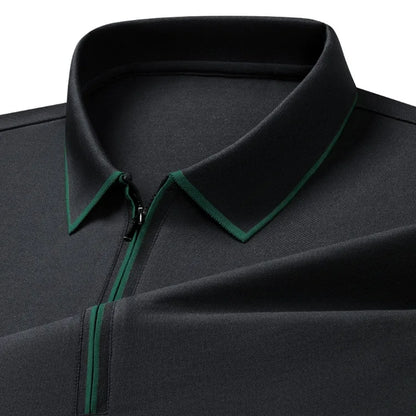Men’s Mulberry Silk Zipper Polo – Short Sleeve Luxury Summer Top