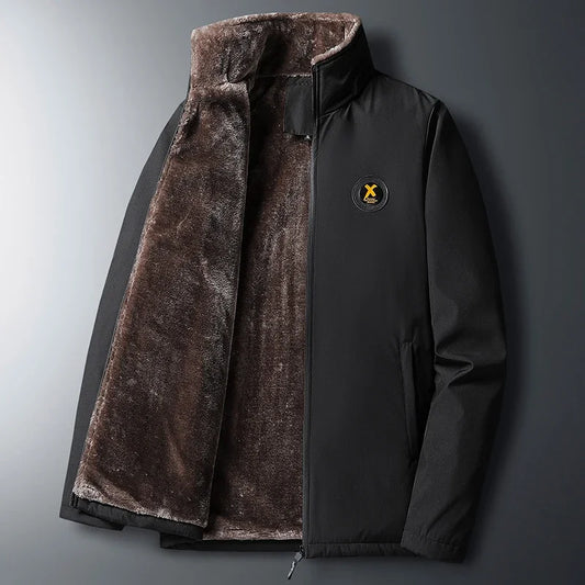 Men’s Autumn/Winter Thickened Lapel Overcoat – Windproof Long-Sleeve Coat