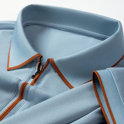 Men’s Mulberry Silk Zipper Polo – Short Sleeve Luxury Summer Top
