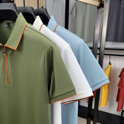 Men’s Mulberry Silk Zipper Polo – Short Sleeve Luxury Summer Top