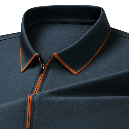 Men’s Mulberry Silk Zipper Polo – Short Sleeve Luxury Summer Top
