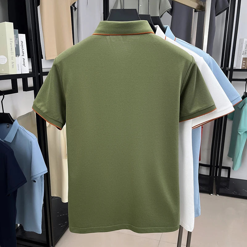 Men’s Mulberry Silk Zipper Polo – Short Sleeve Luxury Summer Top
