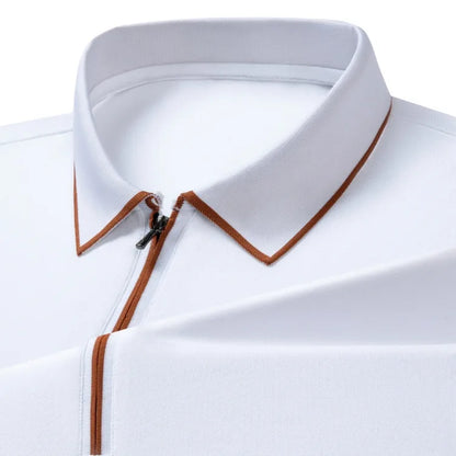 Men’s Mulberry Silk Zipper Polo – Short Sleeve Luxury Summer Top