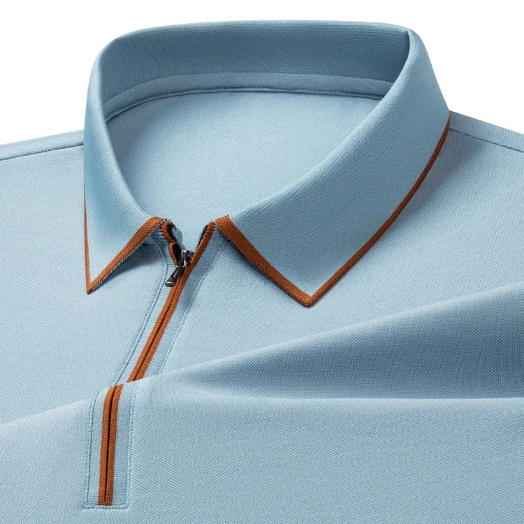 Men’s Mulberry Silk Zipper Polo – Short Sleeve Luxury Summer Top
