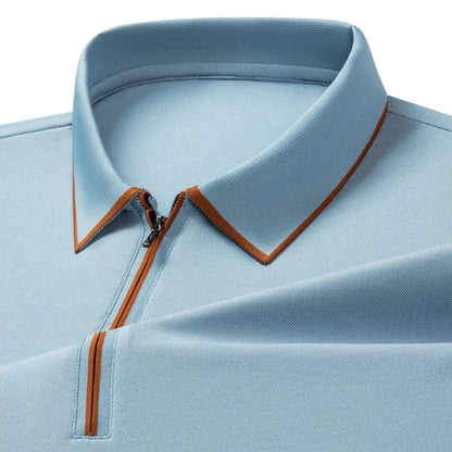 Men’s Mulberry Silk Zipper Polo – Short Sleeve Luxury Summer Top