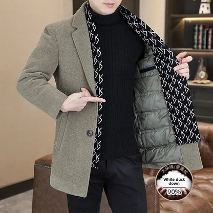 Men’s Thick Wool Overcoat – Stylish Lapel Winter Jacket