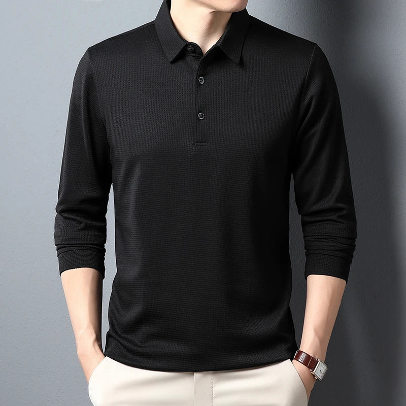 Men’s Long Sleeve Business-Casual Polo – Lightweight Summer Top