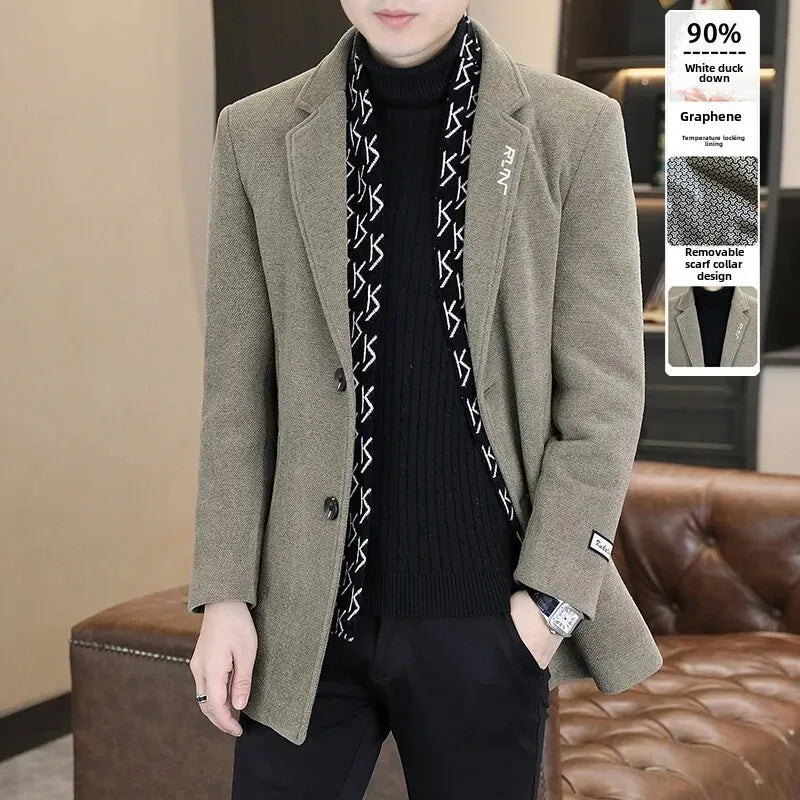 Men’s Thick Wool Overcoat – Stylish Lapel Winter Jacket