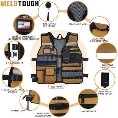 MELOTOUGH Tool Vest – Adjustable Safety Vest with Phone Holder